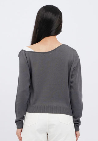 Contrast One Shoulder Knit Top