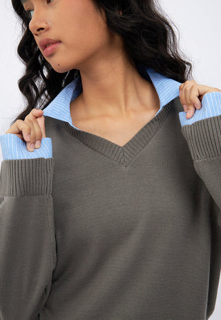 Double Layered Contrast Collar Sweater