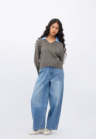 Double Layered Contrast Collar Sweater
