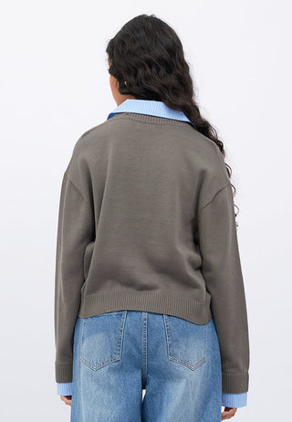 Double Layered Contrast Collar Sweater
