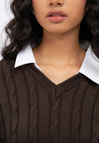 Contrast Collar Cable Knit Sweater