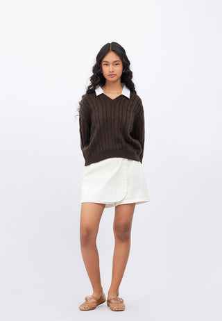 Contrast Collar Cable Knit Sweater