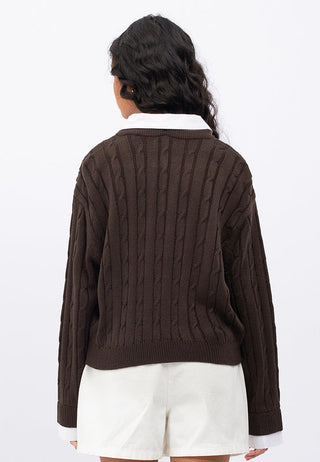 Contrast Collar Cable Knit Sweater