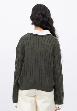 Contrast Collar Cable Knit Sweater