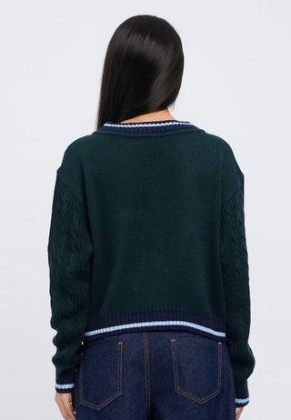 Contrast V-Neck Long Sleeve Sweater