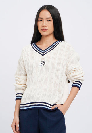 Contrast V-Neck Long Sleeve Sweater