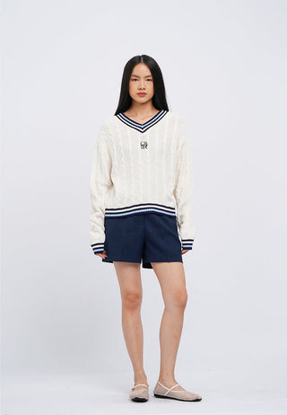 Contrast V-Neck Long Sleeve Sweater
