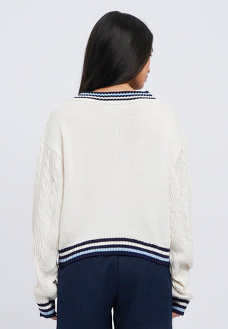 Contrast V-Neck Long Sleeve Sweater