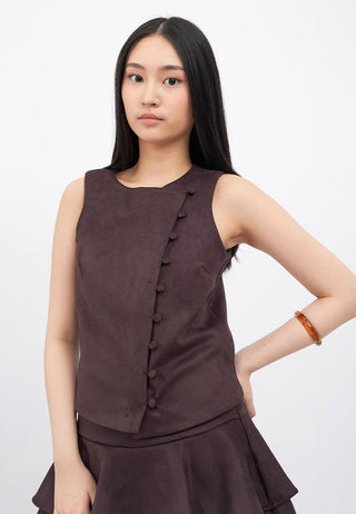 Asymmetric Button Suede Vest