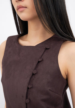 Asymmetric Button Suede Vest
