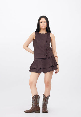 Asymmetric Button Suede Vest