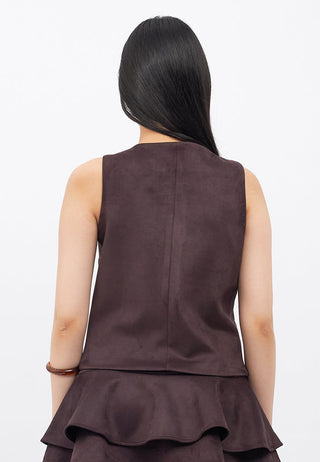 Asymmetric Button Suede Vest