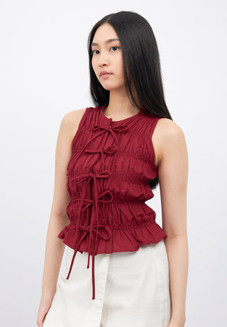Tie Details Ruched Sleeveless Top