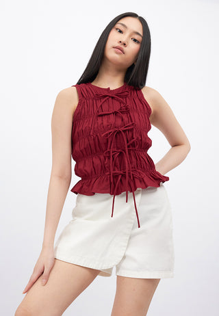 Tie Details Ruched Sleeveless Top