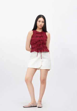 Tie Details Ruched Sleeveless Top
