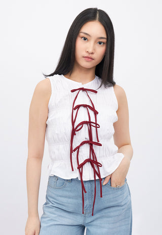 Tie Details Ruched Sleeveless Top