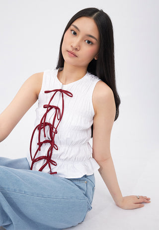 Tie Details Ruched Sleeveless Top