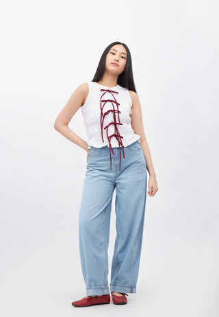 Tie Details Ruched Sleeveless Top