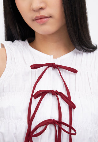 Tie Details Ruched Sleeveless Top