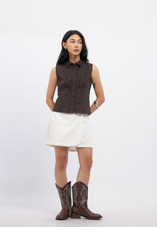 Lace Placket Sleeveless Shirt
