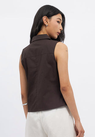 Lace Placket Sleeveless Shirt