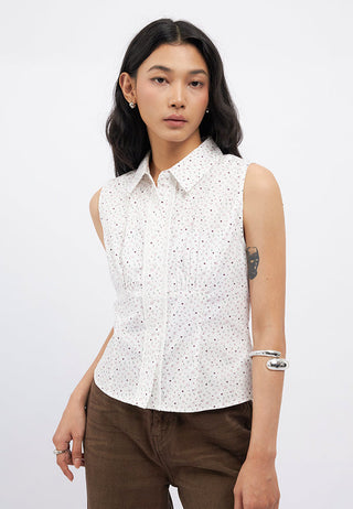 Lace Placket Sleeveless Shirt