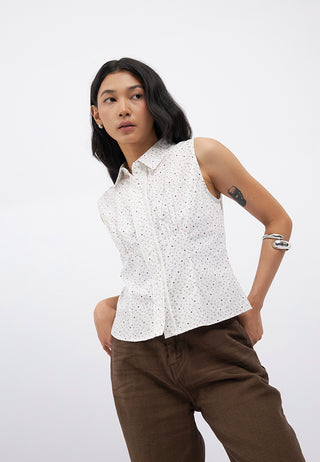 Lace Placket Sleeveless Shirt