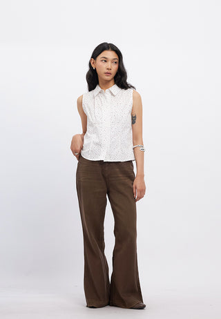 Lace Placket Sleeveless Shirt