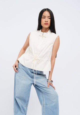 Drawstring Details Sleeveless Blouse