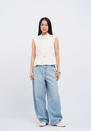 Drawstring Details Sleeveless Blouse