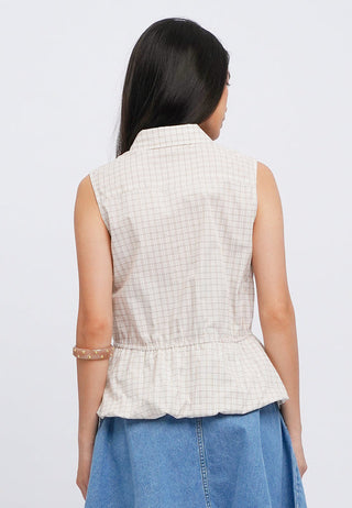 Bubble Hem Sleeveless Check Blouse