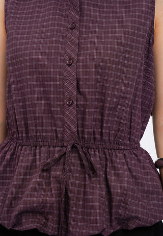 Bubble Hem Sleeveless Check Blouse