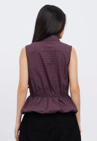 Bubble Hem Sleeveless Check Blouse