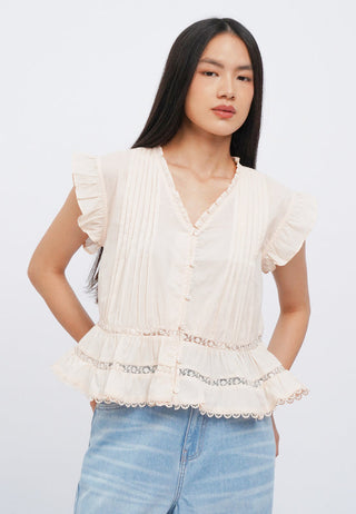 Lace Details V-Neck Short Sleeve Blouse