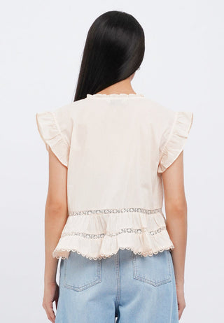 Lace Details V-Neck Short Sleeve Blouse