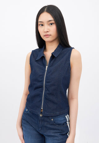 Ruched Sleeveless Denim Top
