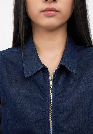 Ruched Sleeveless Denim Top