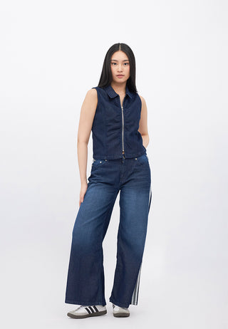 Ruched Sleeveless Denim Top