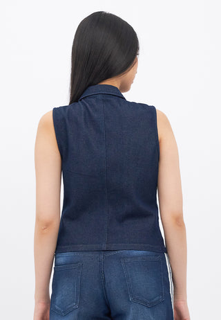 Ruched Sleeveless Denim Top