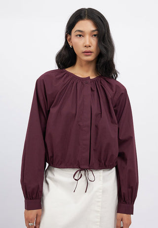 Long Sleeve Drawstring Balloon Blouse