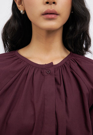 Long Sleeve Drawstring Balloon Blouse
