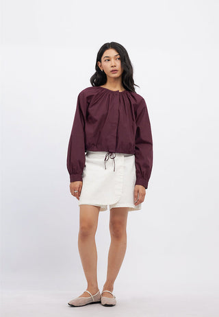 Long Sleeve Drawstring Balloon Blouse