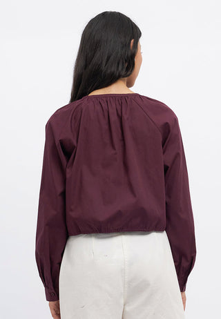 Long Sleeve Drawstring Balloon Blouse