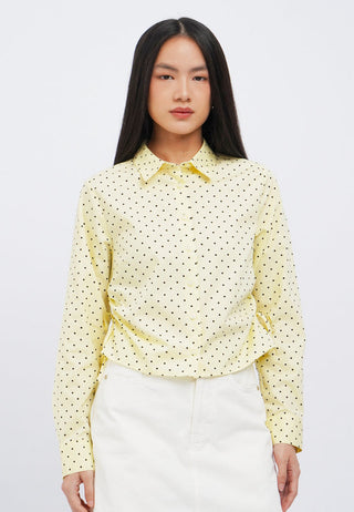 Long Sleeve Polkadot Ruched Shirt