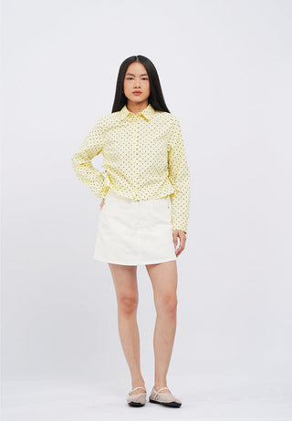 Long Sleeve Polkadot Ruched Shirt