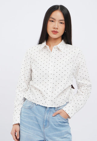 Long Sleeve Polkadot Ruched Shirt