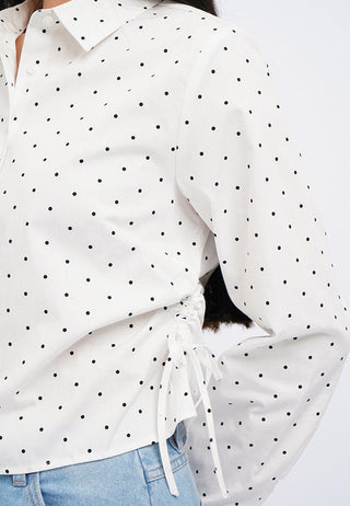 Long Sleeve Polkadot Ruched Shirt