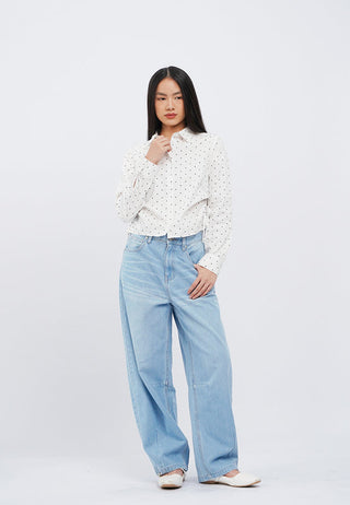 Long Sleeve Polkadot Ruched Shirt