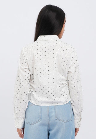 Long Sleeve Polkadot Ruched Shirt