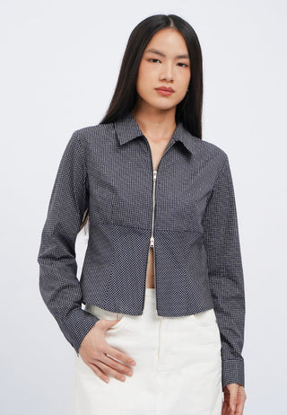 Fitted Long Sleeve Zipper Check Shirt
